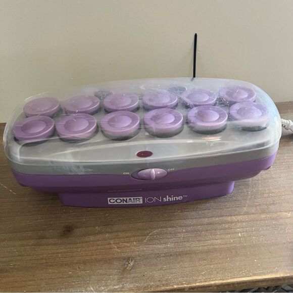 conair Other - CONAIR ION SHINE 12 Hot Rollers Flocked Heated Hair Curler Set Jumbo Purple Heat